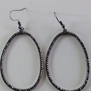 Elegant Silver Black Crystal Hoop Earrings